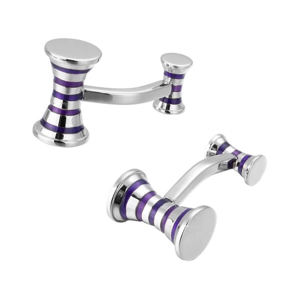 Elegant Double Barrel Two Tone Purple and Silver Cufflinks - Picture 4 of 16